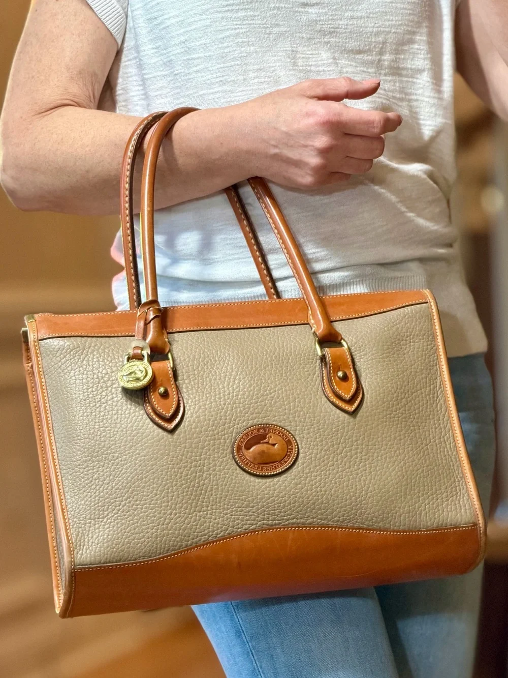 Dooney & Bourke Vintage Taupe/British‎ Tan Leather Satchel Bag VGVC